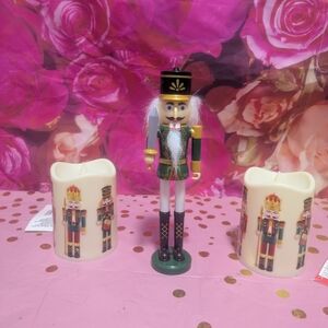 Nutcracker Candle Set with Green and Cream Accents